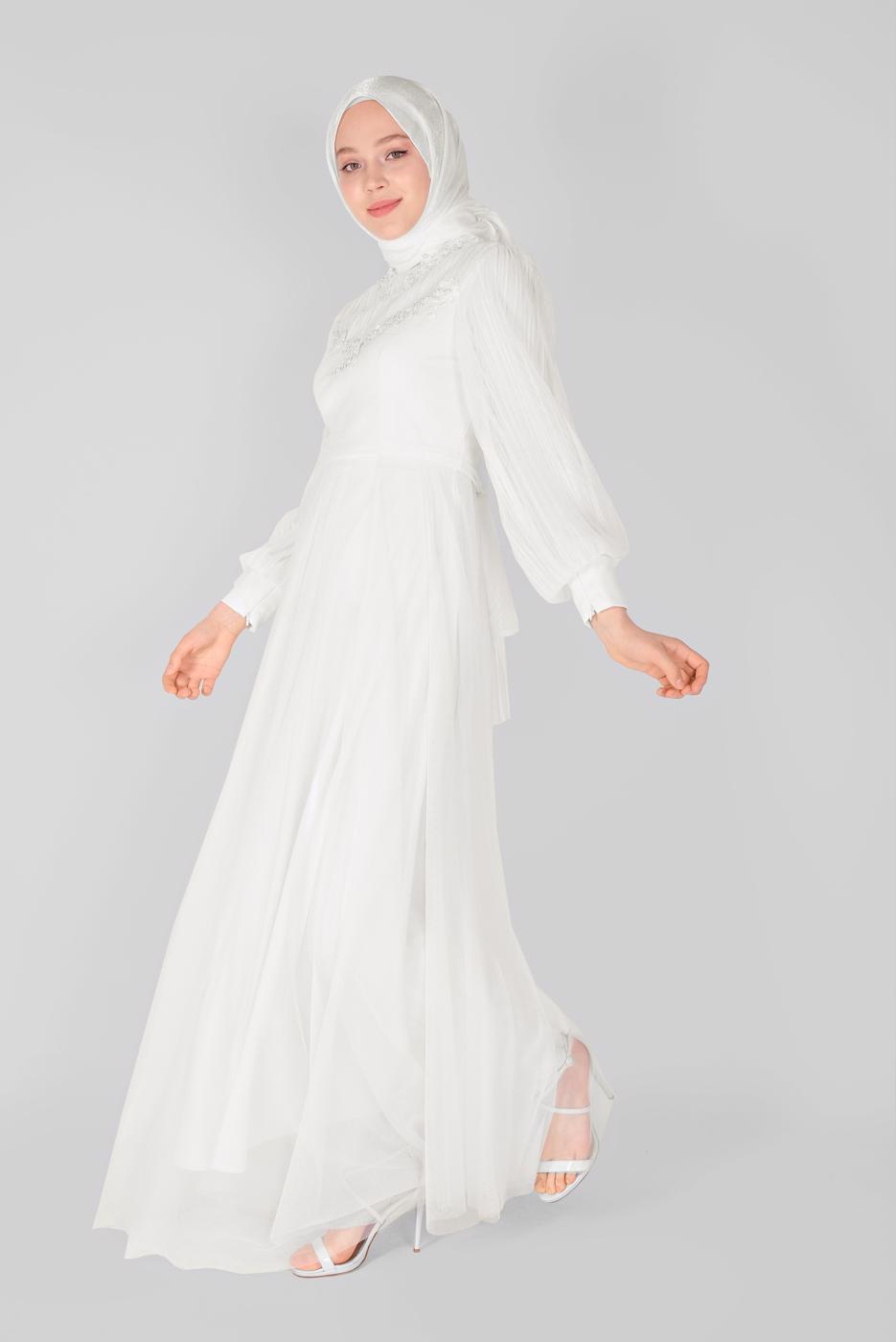 Hijab clothing CREAM PEARL EMBROIDERED NIGHT DRESS 23110 