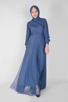 Hijab clothing NAVY BLUE PEARL EMBROIDERED NIGHT DRESS 23110 