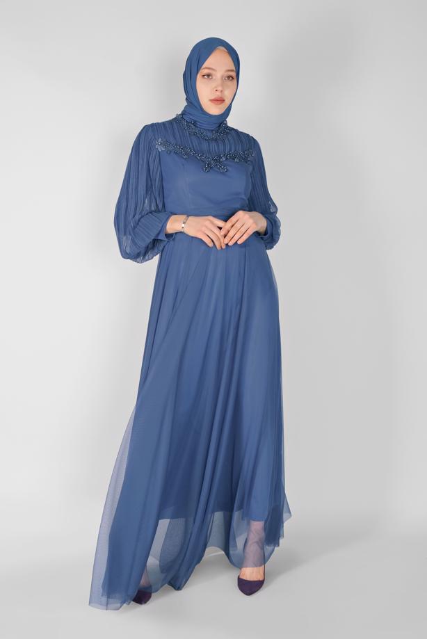 Vêtements hijab  PEARL EMBROIDERED NIGHT DRESS 23110  - TRENDTESETTÜR