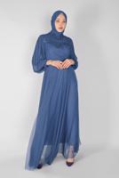 Hijab clothing NAVY BLUE PEARL EMBROIDERED NIGHT DRESS 23110 