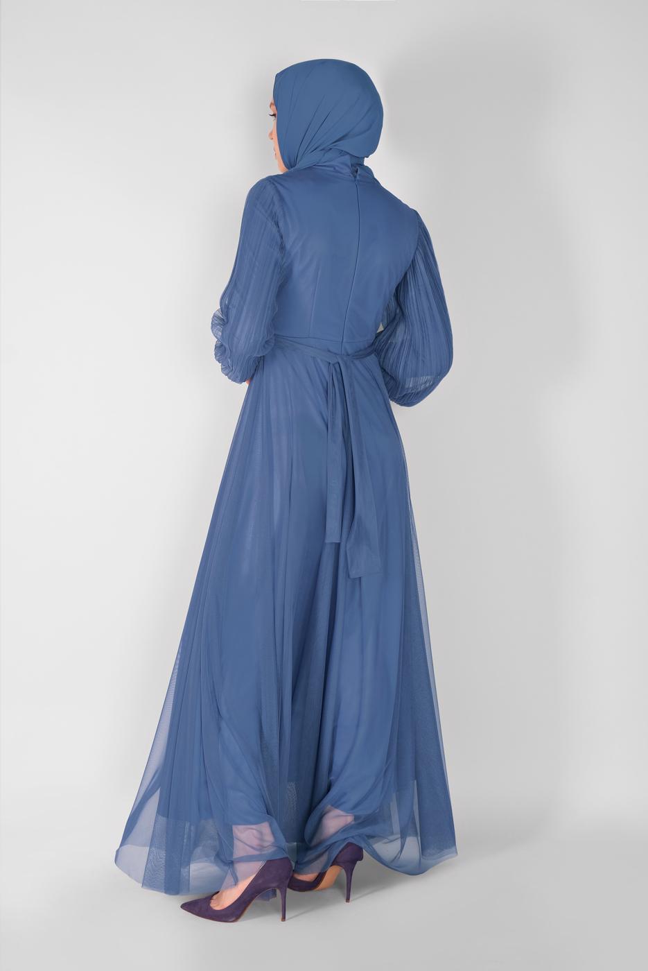 Hijab clothing NAVY BLUE PEARL EMBROIDERED NIGHT DRESS 23110 