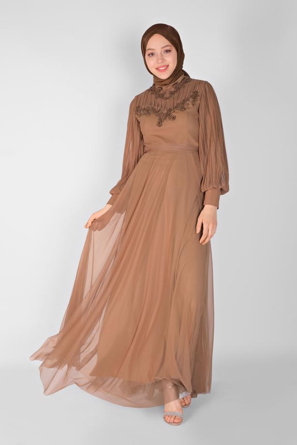 Vêtements hijab  PEARL EMBROIDERED NIGHT DRESS 23110  - TRENDTESETTÜR