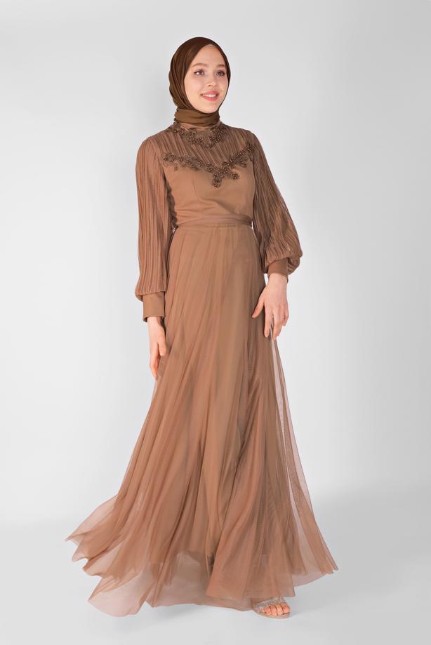 Vêtements hijab  PEARL EMBROIDERED NIGHT DRESS 23110  - TRENDTESETTÜR