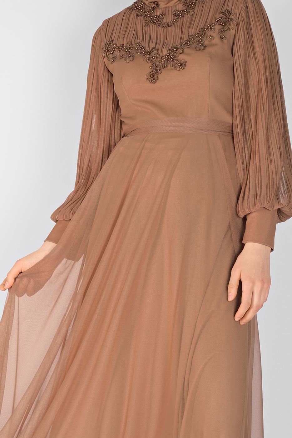 Hijab clothing BROWN PEARL EMBROIDERED NIGHT DRESS 23110 