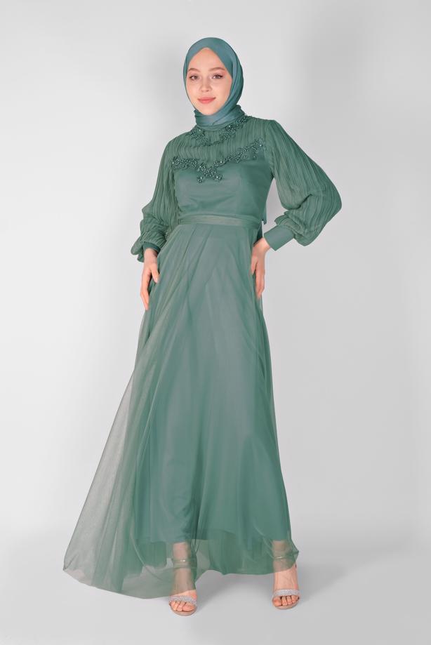 Vêtements hijab  PEARL EMBROIDERED NIGHT DRESS 23110  - TRENDTESETTÜR
