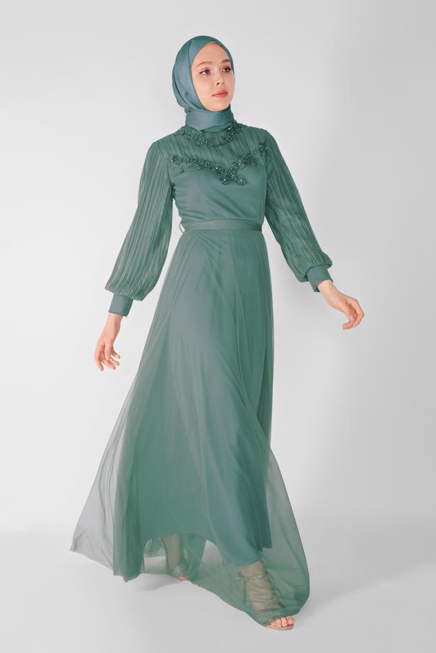 Vêtements hijab  PEARL EMBROIDERED NIGHT DRESS 23110  - TRENDTESETTÜR