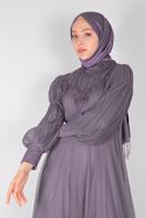 Tesettür giyim MOR İNCİLİ NAKIŞLI ABİYE ELBİSE 23110 