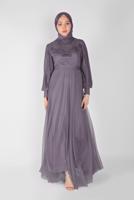 Tesettür giyim MOR İNCİLİ NAKIŞLI ABİYE ELBİSE 23110 