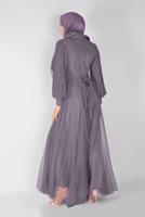 Tesettür giyim MOR İNCİLİ NAKIŞLI ABİYE ELBİSE 23110 