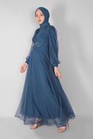 Vêtements hijab BLEU MARINE ROBE DE SOIRÉE BRODÉE DÉTAIL TULLE 33110