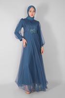Vêtements hijab BLEU MARINE ROBE DE SOIRÉE BRODÉE DÉTAIL TULLE 33110
