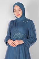Vêtements hijab BLEU MARINE ROBE DE SOIRÉE BRODÉE DÉTAIL TULLE 33110