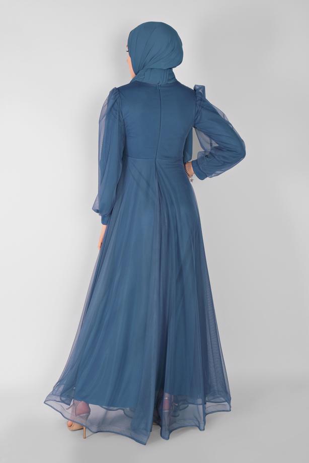 Vêtements hijab  EMBROIDERED TULLE DETAIL EVENING DRESS 33110  - TRENDTESETTÜR