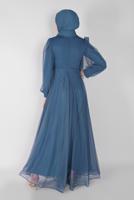 Vêtements hijab BLEU MARINE ROBE DE SOIRÉE BRODÉE DÉTAIL TULLE 33110