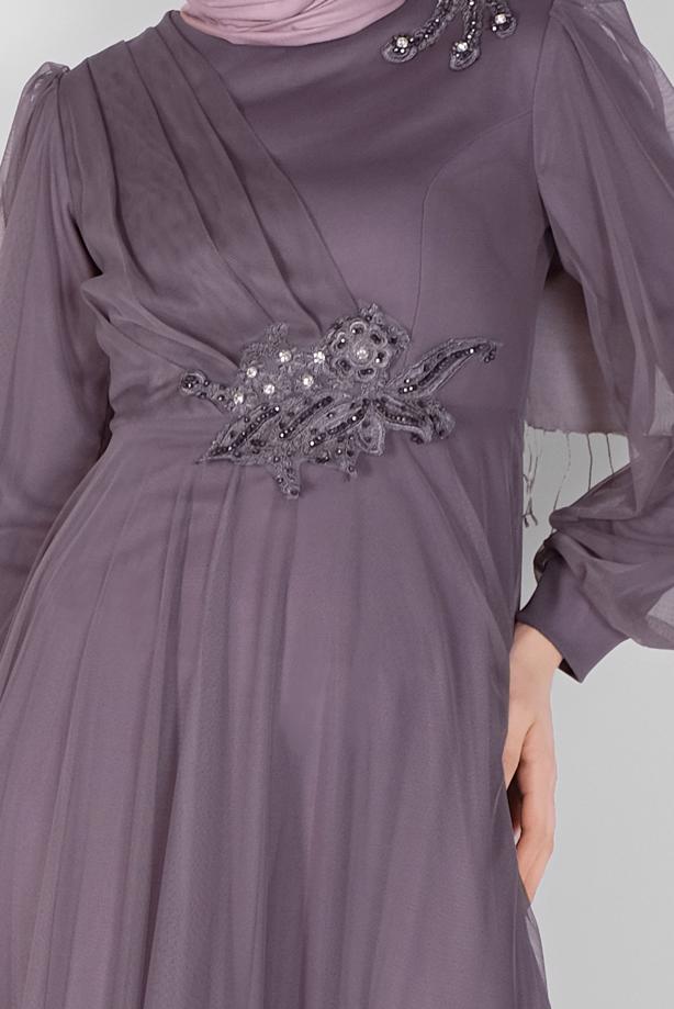 Vêtements hijab  EMBROIDERED TULLE DETAIL EVENING DRESS 33110  - TRENDTESETTÜR