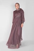 Hijab clothing PINK EMBROIDERED TULLE DETAIL EVENING DRESS 33110 