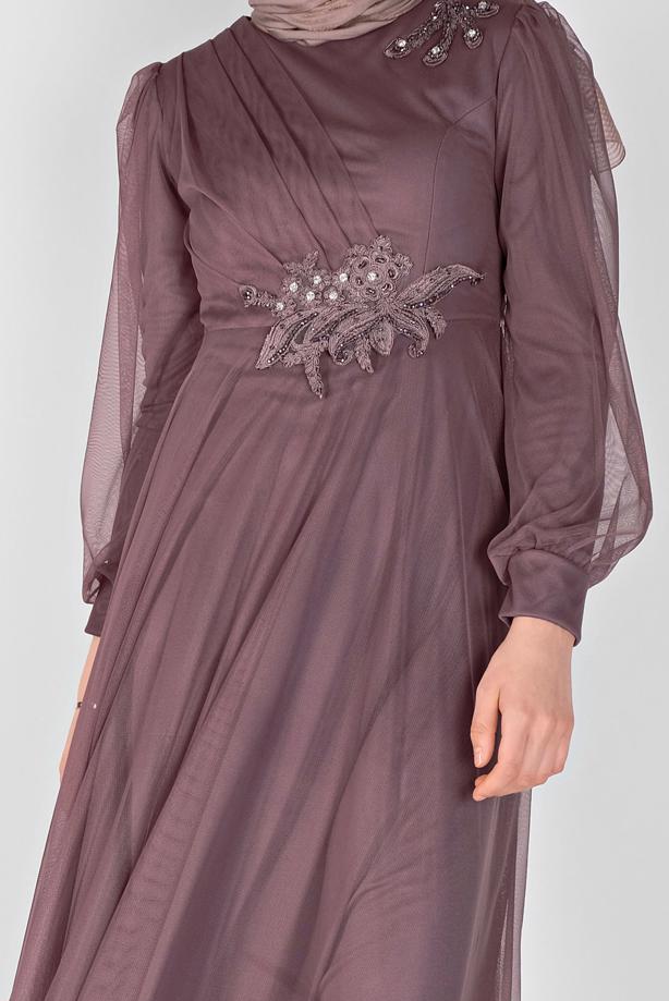 Vêtements hijab  EMBROIDERED TULLE DETAIL EVENING DRESS 33110  - TRENDTESETTÜR