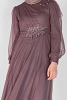 Hijab clothing PINK EMBROIDERED TULLE DETAIL EVENING DRESS 33110 