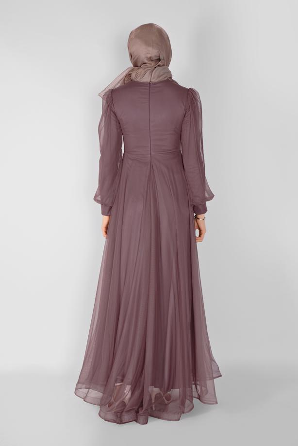 Vêtements hijab  EMBROIDERED TULLE DETAIL EVENING DRESS 33110  - TRENDTESETTÜR