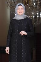 Tesettür giyim SİYAH DANTELLİ PUL DETAYLI ABİYE ELBİSE 3923