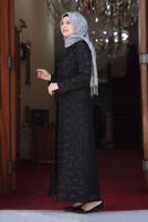 Tesettür giyim SİYAH DANTELLİ PUL DETAYLI ABİYE ELBİSE 3923