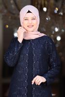 Tesettür giyim LACİVERT DANTELLİ PUL DETAYLI ABİYE ELBİSE 3923