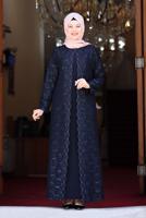 Tesettür giyim LACİVERT DANTELLİ PUL DETAYLI ABİYE ELBİSE 3923