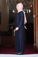 Tesettür giyim LACİVERT DANTELLİ PUL DETAYLI ABİYE ELBİSE 3923