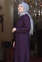 Hijab clothing PLUM SEQUIN DETAIL LACED EVENING DRESS 3923