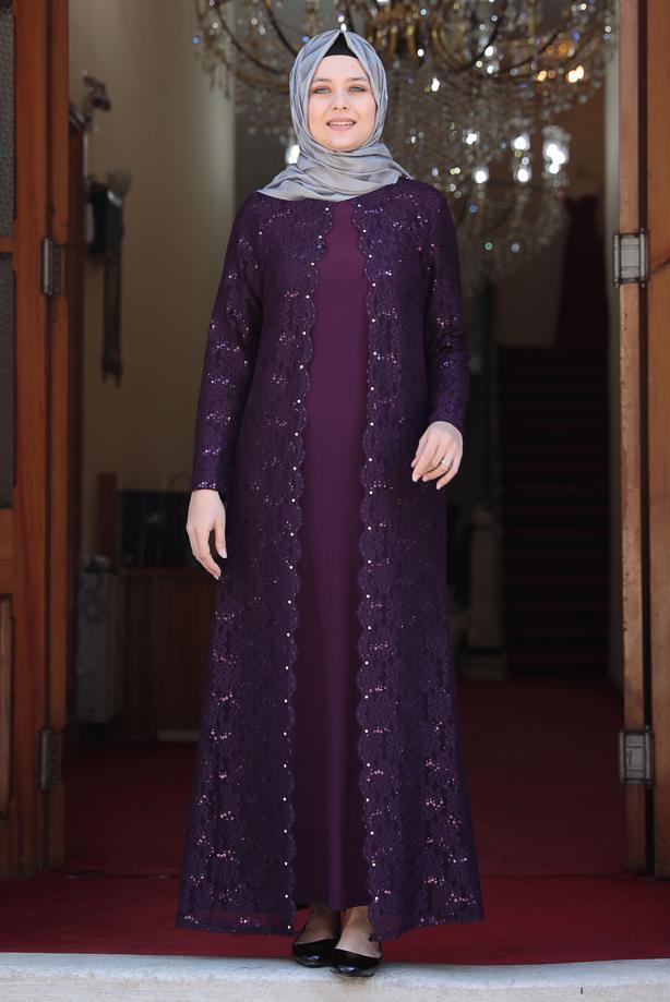 Vêtements hijab PRUNE ROBE DE SOIRÉE LAÇÉE EN SEQUINS 3923 - TRENDTESETTÜR