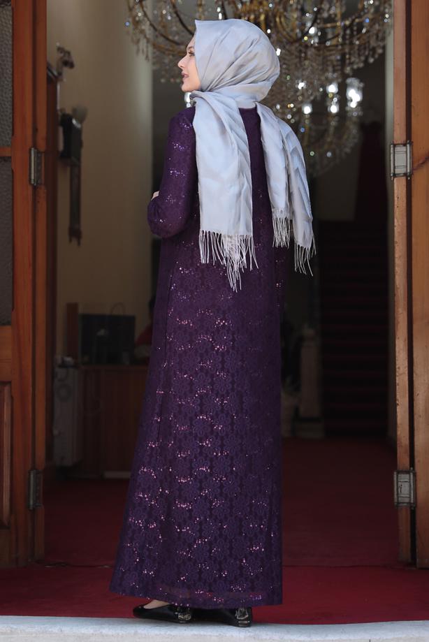 Vêtements hijab PRUNE ROBE DE SOIRÉE LAÇÉE EN SEQUINS 3923 - TRENDTESETTÜR