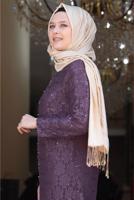 Tesettür giyim PEMBE DANTELLİ PUL DETAYLI ABİYE ELBİSE 3923