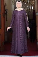 Tesettür giyim PEMBE DANTELLİ PUL DETAYLI ABİYE ELBİSE 3923