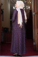 Tesettür giyim PEMBE DANTELLİ PUL DETAYLI ABİYE ELBİSE 3923