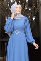Vêtements hijab BLEU MARINE ROBE DE SOIRÉE DRAPÉE À CEINTURE 4153