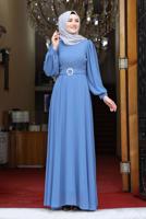 Vêtements hijab BLEU MARINE ROBE DE SOIRÉE DRAPÉE À CEINTURE 4153