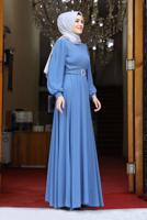 Vêtements hijab BLEU MARINE ROBE DE SOIRÉE DRAPÉE À CEINTURE 4153