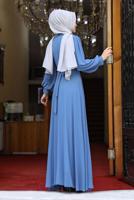 Vêtements hijab BLEU MARINE ROBE DE SOIRÉE DRAPÉE À CEINTURE 4153