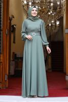 Vêtements hijab VERT ROBE DE SOIRÉE DRAPÉE À CEINTURE 4153