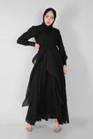 Tesettür giyim SİYAH NAKIŞ İŞLEMELİ ABİYE ELBİSE 42110