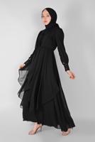 Tesettür giyim SİYAH NAKIŞ İŞLEMELİ ABİYE ELBİSE 42110