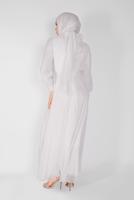 Tesettür giyim BEYAZ NAKIŞ İŞLEMELİ ABİYE ELBİSE 42110