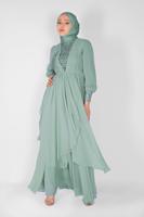 Hijab clothing GREEN EMBROIDERED EVENING DRESS  42110 