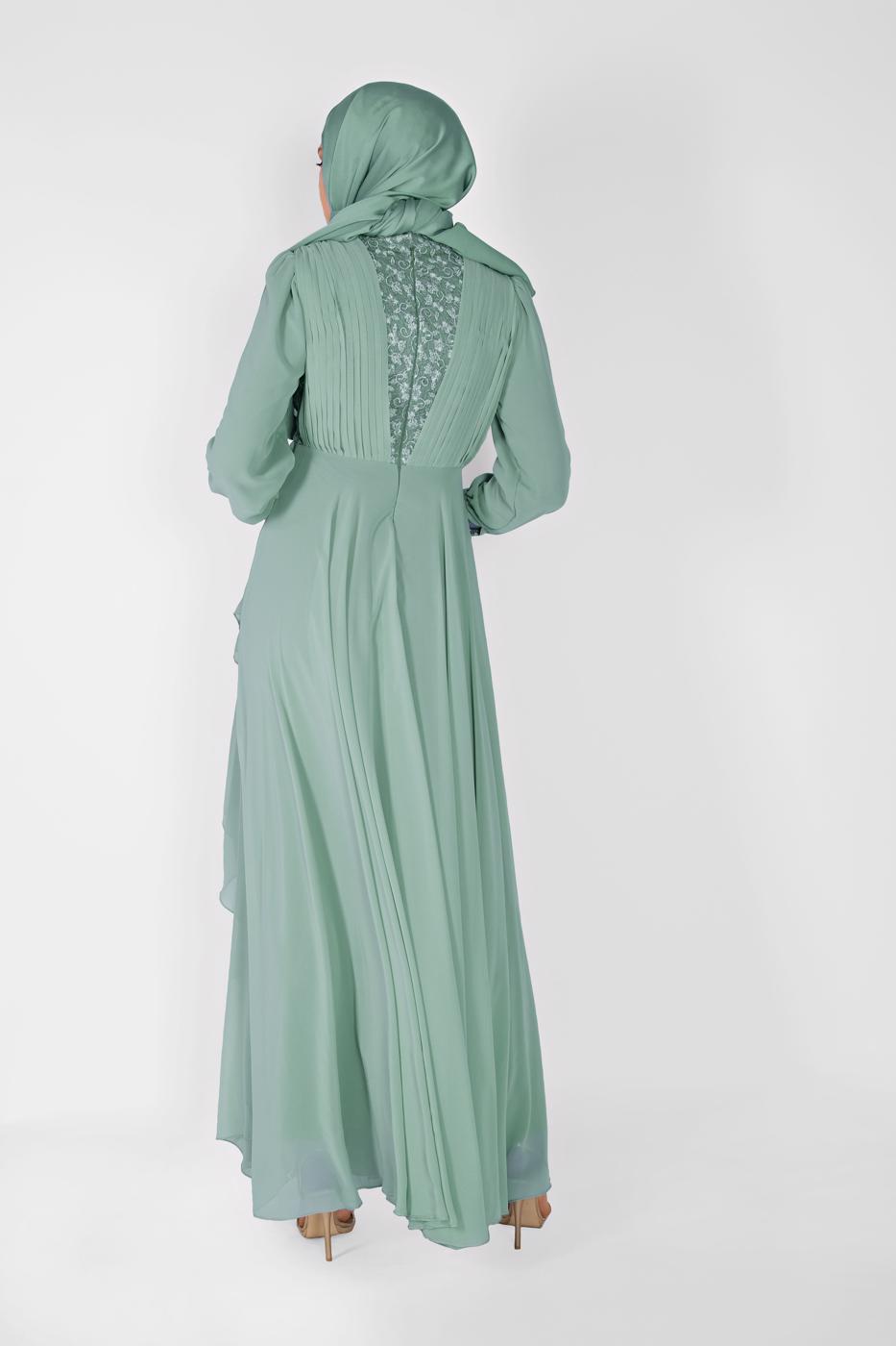 Hijab clothing GREEN EMBROIDERED EVENING DRESS  42110 