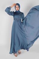 Hijab clothing BLUE BEAD EMBROIDERED EVENING DRESS 43110 