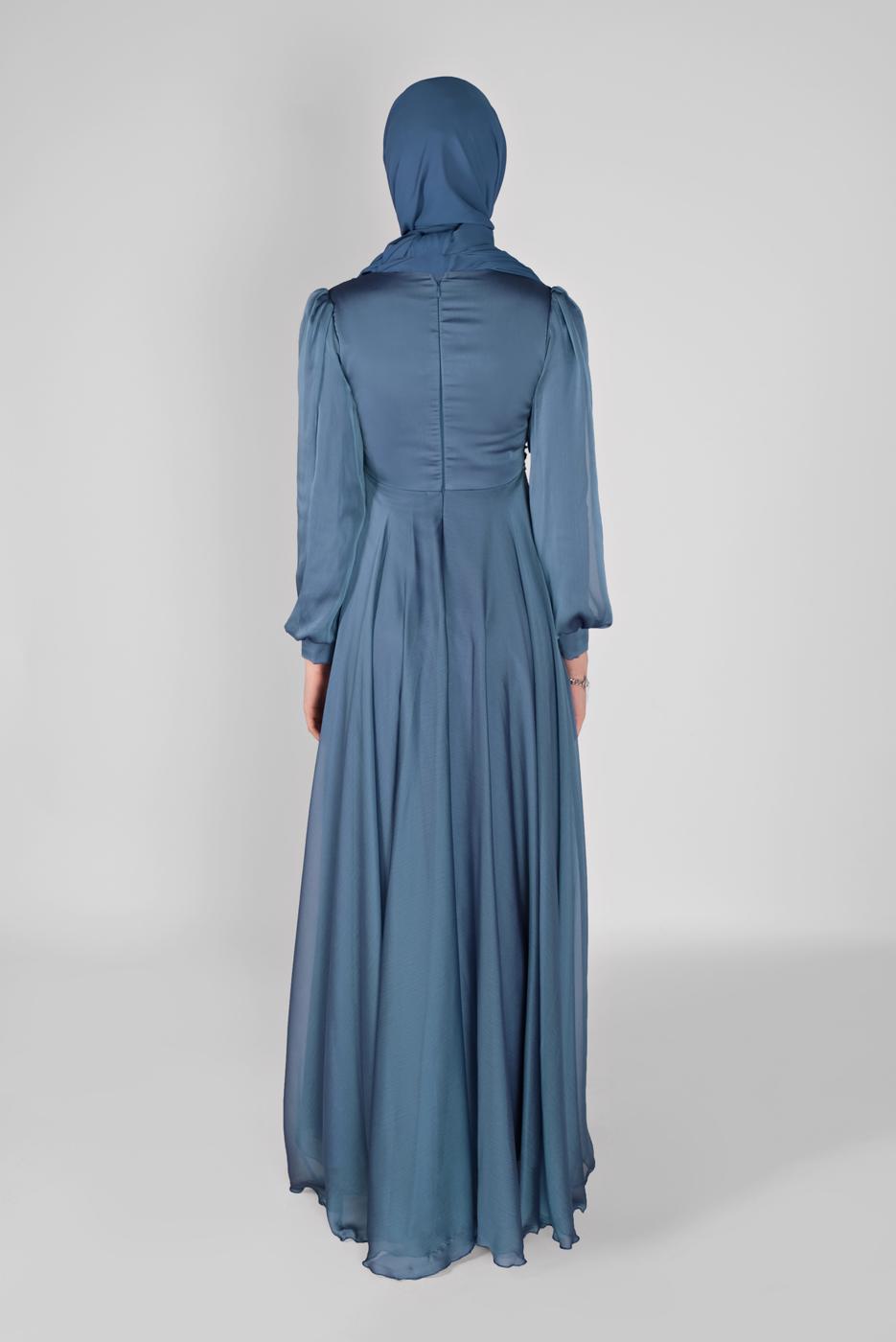 Vêtements hijab BLEU ROBE DE SOIRÉE BRODÉE DE PERLES 43110