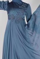 Hijab clothing BLUE BEAD EMBROIDERED EVENING DRESS 43110 