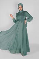 Tesettür giyim YEŞİL BONCUK İŞLEMELİ ABİYE  43110 