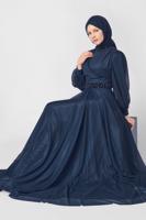 Tesettür giyim LACİVERT ALVİNA SİMLİ ABİYE ELBİSE T 50127