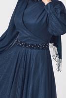 Tesettür giyim LACİVERT ALVİNA SİMLİ ABİYE ELBİSE T 50127